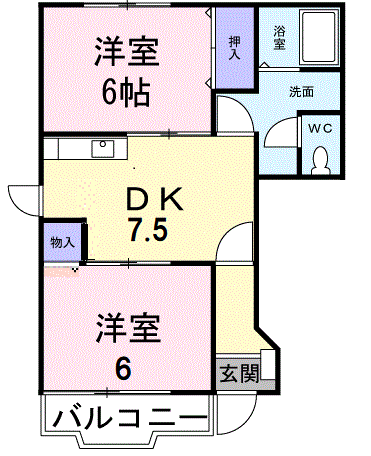 グレートビレッジ(2DK/1階)の間取り写真