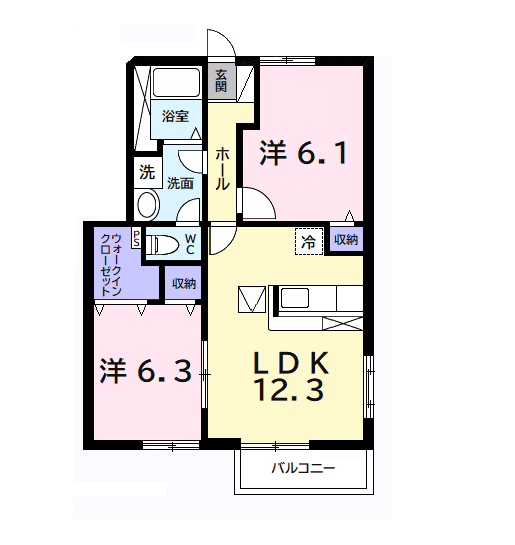グリーンコートA(2LDK/1階)の間取り写真