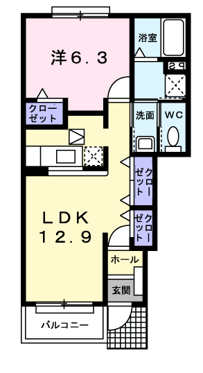 エスポワール Ⅰ(1LDK/1階)の間取り写真