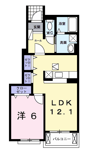 ウィル プランドール(1LDK/1階)の間取り写真