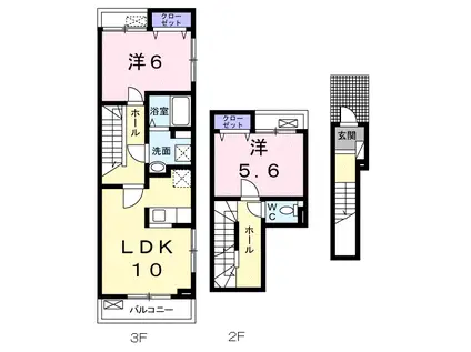 キンダーテラッセⅠ(2LDK/2階)の間取り写真