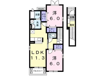 シャンプレロジュマン2(2LDK/2階)の間取り写真