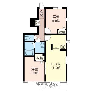 アリュールⅠ(2LDK/1階)の間取り写真