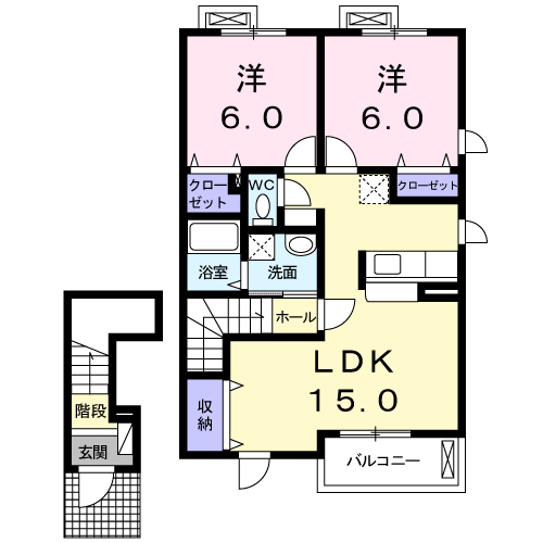 プラティ・コドンⅠ(2LDK/2階)の間取り写真