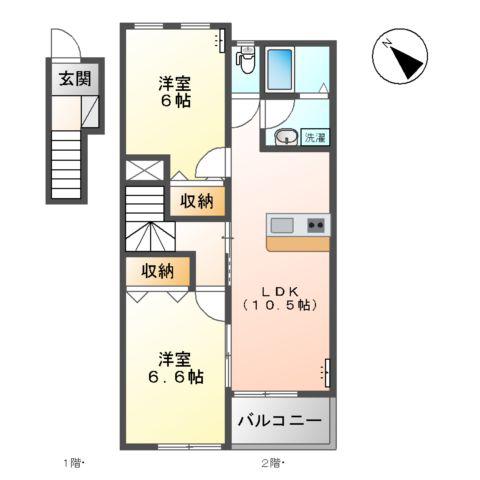 ピアチェーレ(2LDK/2階)の間取り写真
