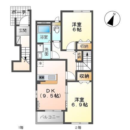 LUMINOUS(2DK/2階)の間取り写真