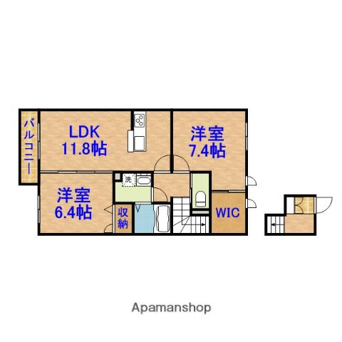 オアシスB棟(2LDK/2階)の間取り写真