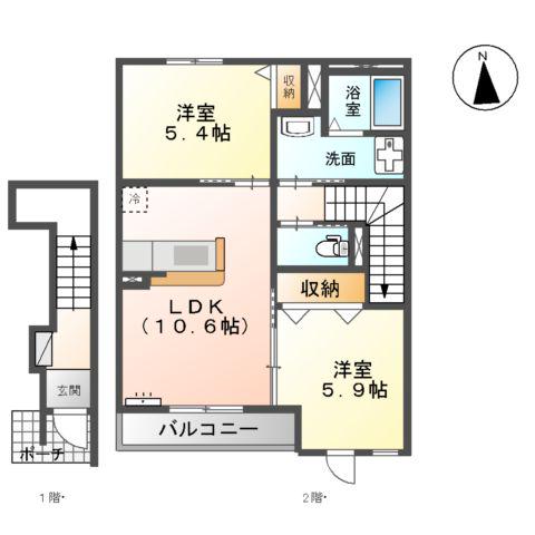 SUNNYWELL HAYANO(2LDK/2階)の間取り写真