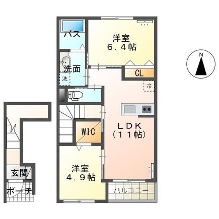 グリーンルーム(2LDK/2階)の間取り写真
