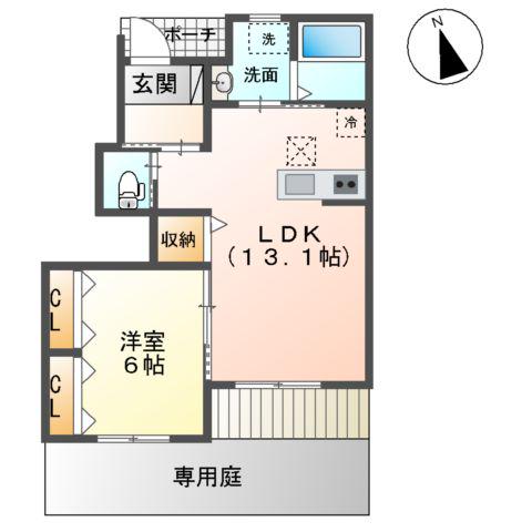 CHAMPAGNERI.SI.YA(1LDK/1階)の間取り写真