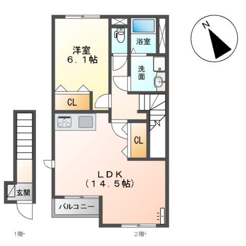 クイーン アーク(1LDK/2階)の間取り写真