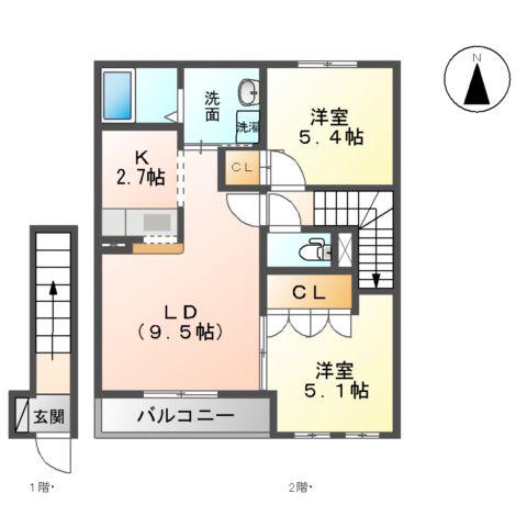 CASADOMANI(2LDK/2階)の間取り写真
