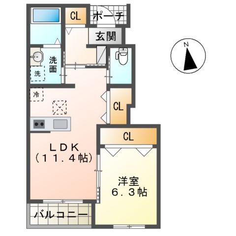 ユニヴァリィエスポアール(1LDK/1階)の間取り写真