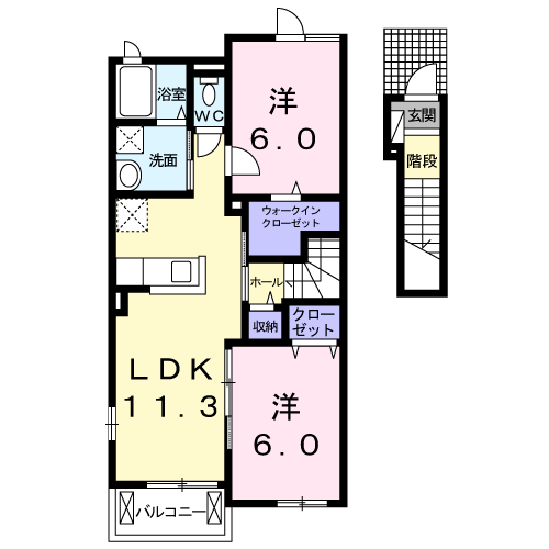 サニーハイム(2LDK/2階)の間取り写真
