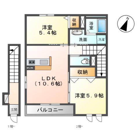 アクアマリン(2LDK/2階)の間取り写真
