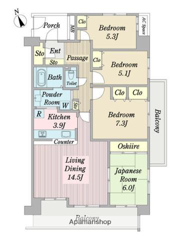 エステ・シティおゆみ野A棟(4LDK/4階)の間取り写真
