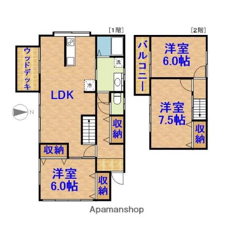 内房線 浜野駅 徒歩15分 2階建 築45年(3LDK)の間取り写真