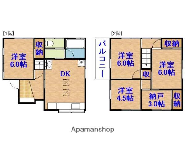 京成電鉄千原線 学園前駅(千葉) 徒歩12分 2階建 築51年(4SDK)の間取り写真
