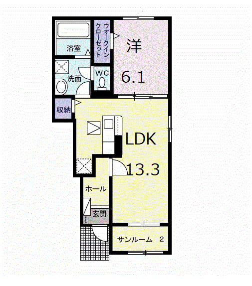 パレス ハンド Ⅱ(1LDK/1階)の間取り写真