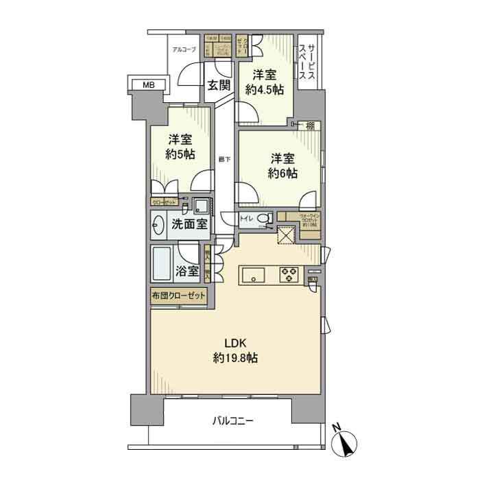 デュオヒルズちはら台駅前(3LDK/6階)の間取り写真