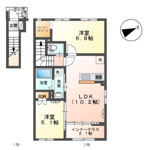 ディア マイアミ(2LDK/2階)の間取り写真