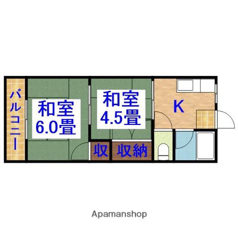 蘇我野ハウス1号棟(2K/2階)の間取り写真