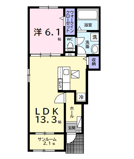 プレリュード(1LDK/1階)の間取り写真