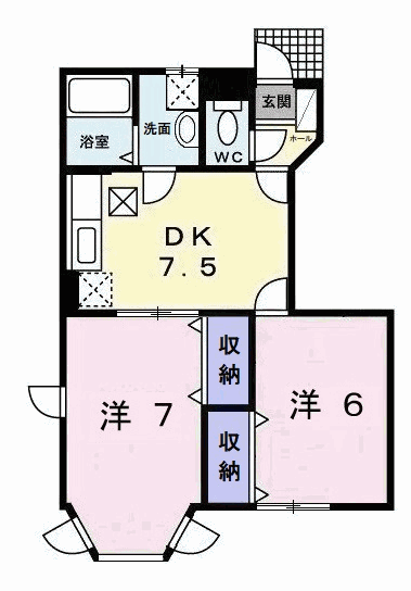 レモンハートⅡ(2DK/1階)の間取り写真