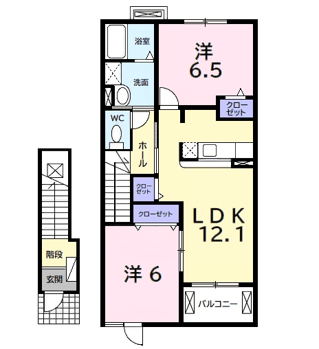 ディアレスト芝Ⅱ(2LDK/2階)の間取り写真