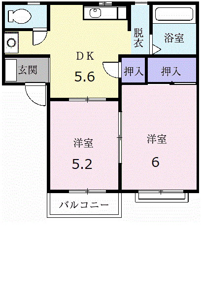 シアトリカルみずほ台2(2DK/2階)の間取り写真