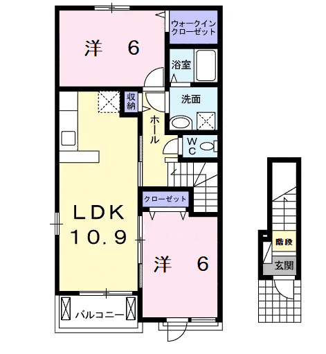 ベルプロムナードⅢ(2LDK/2階)の間取り写真