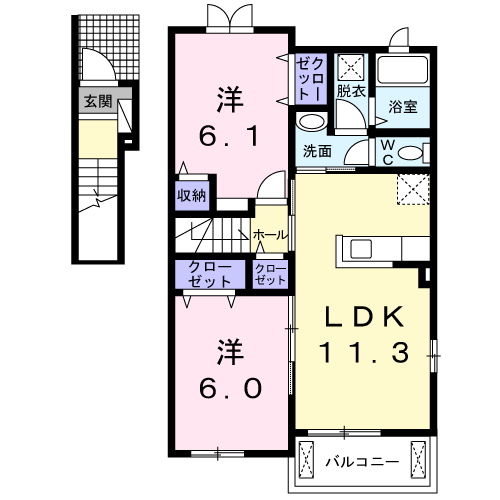 サンヴェール大芝Ⅱ B(2LDK/2階)の間取り写真