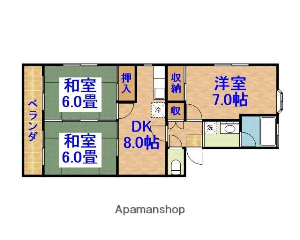 松美第2マンション(3DK/1階)の間取り写真