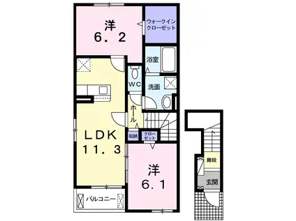 早野アパート1(2LDK/2階)の間取り写真