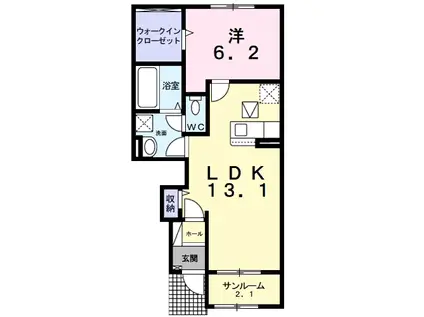 早野アパート1(1LDK/1階)の間取り写真