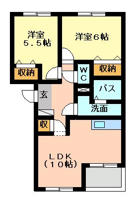 サニーコートA棟(2LDK/2階)の間取り写真