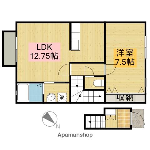 シャレー桜井新町 C棟(1LDK/2階)の間取り写真
