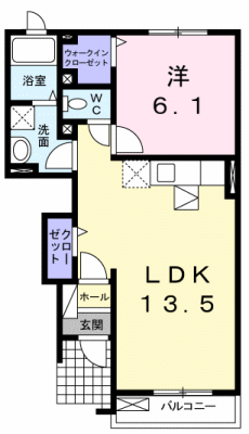 ブライト羽鳥野(1LDK/1階)の間取り写真