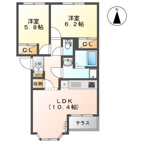 日の出Ⅱ(2LDK/2階)の間取り写真