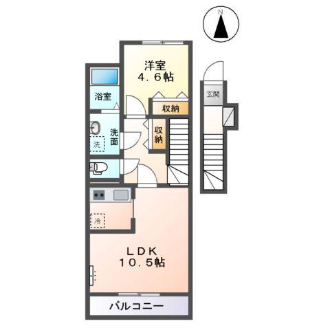 内房線 袖ケ浦駅 バス乗車時間：7分 三井アウトレットパークバス停で下車 徒歩8分 2階建 築10年(1LDK/2階)の間取り写真