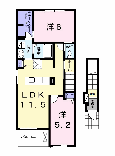 オアシス11 E(2LDK/2階)の間取り写真