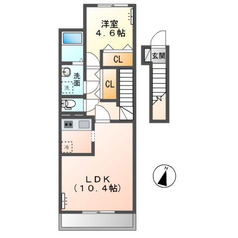 アーカムクリード(1LDK/2階)の間取り写真