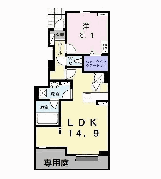 エスポワール ほたる野Ⅱ(1LDK/1階)の間取り写真