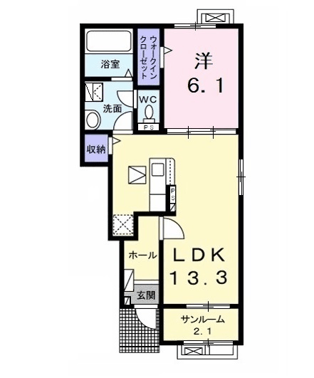 ラフォレスタ マレ(1LDK/1階)の間取り写真