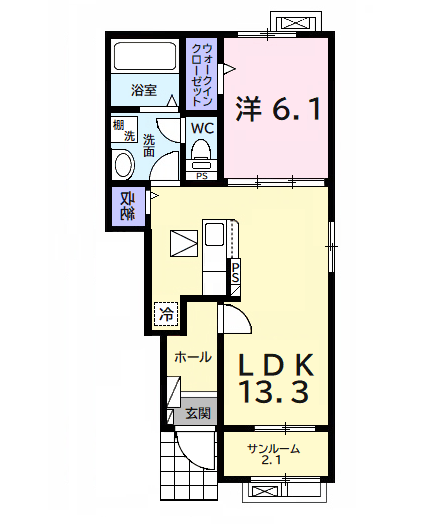 ラフォレスタ シエロ(1LDK/1階)の間取り写真