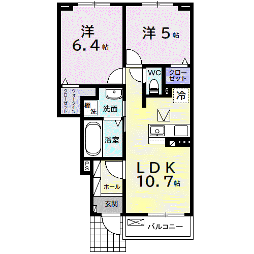 ラポールⅢ(2LDK/1階)の間取り写真