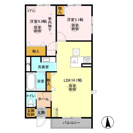 ラッフルズ(2LDK/1階)の間取り写真