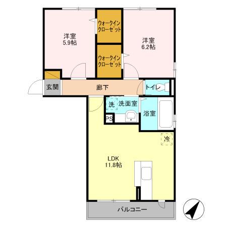 カーサ・ブリリオ(2LDK/2階)の間取り写真