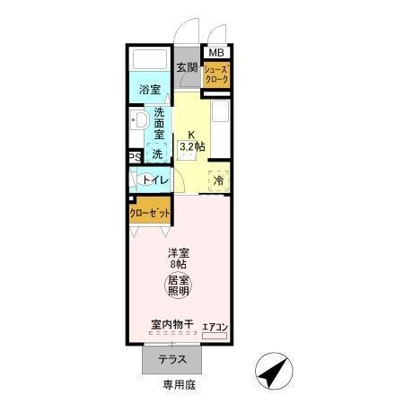 ラフィシア(1K/1階)の間取り写真