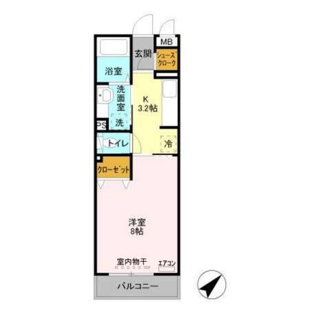 ラフィシア(1K/2階)の間取り写真